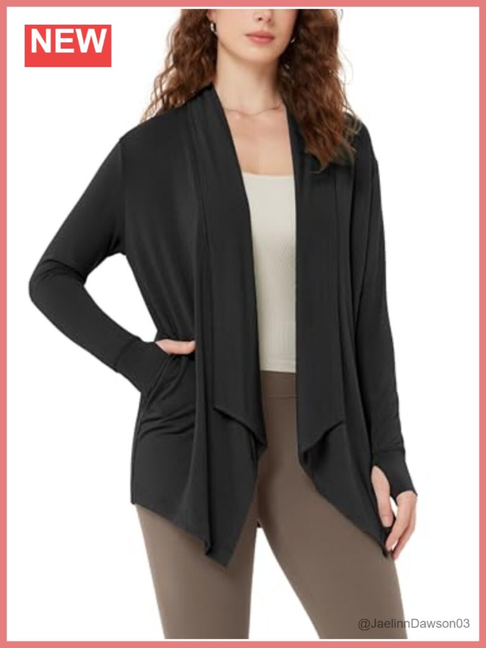 Open Front Drape Cardigan Soft Long Sleeve Thumb Hole Pockets